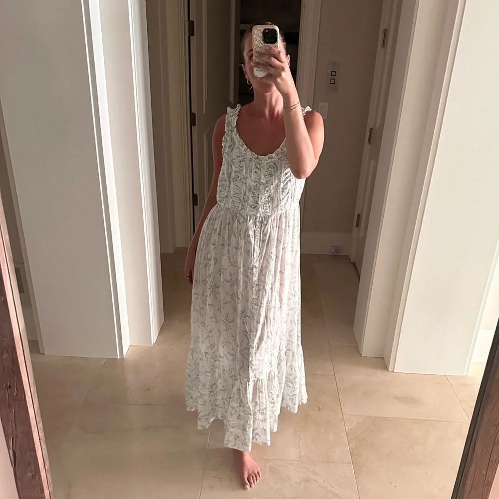 Doen Claribelle Cotton Ruffle Sleeveless Midi Maxi Dress Blanc Bluebell Ballad - Picture 7 of 16